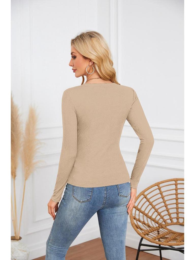 T-shirt da donna con scollo a U profondo, incrociata, a maniche lunghe - Moda Trendy 2024
