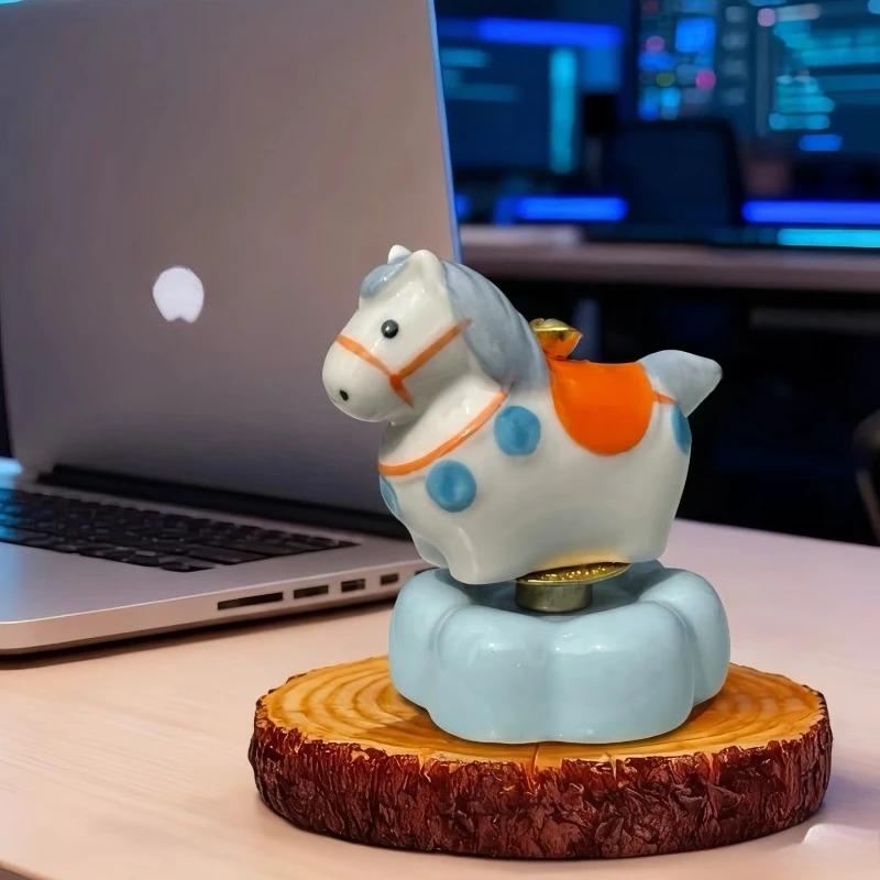 Ins Rotating Rainbow Horse Ceramic Lucky Pony Figurine Adorable Good Luck Decor Birthday Gift for Decompress Home Desk Ornament