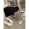 Open-toed sandals women's summer new one-word with square head high heels women's stiletto