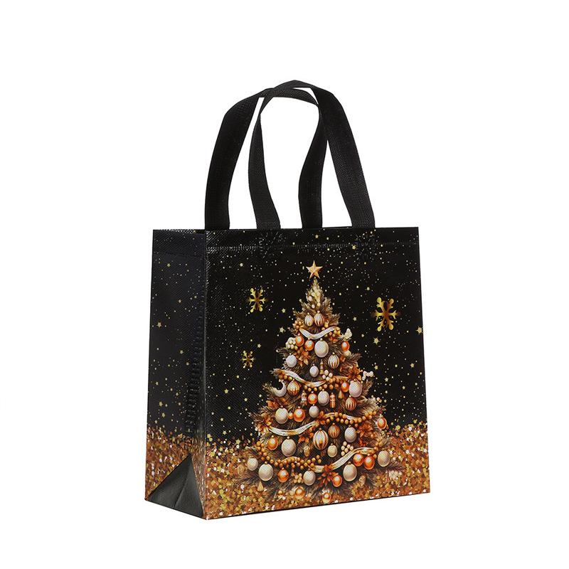 1 STuks met Handvatten Sneeuwpop Cadeautassen Zwart & Gouden Kerstboom & Kous Ontwerp Tote Bags Waterdicht