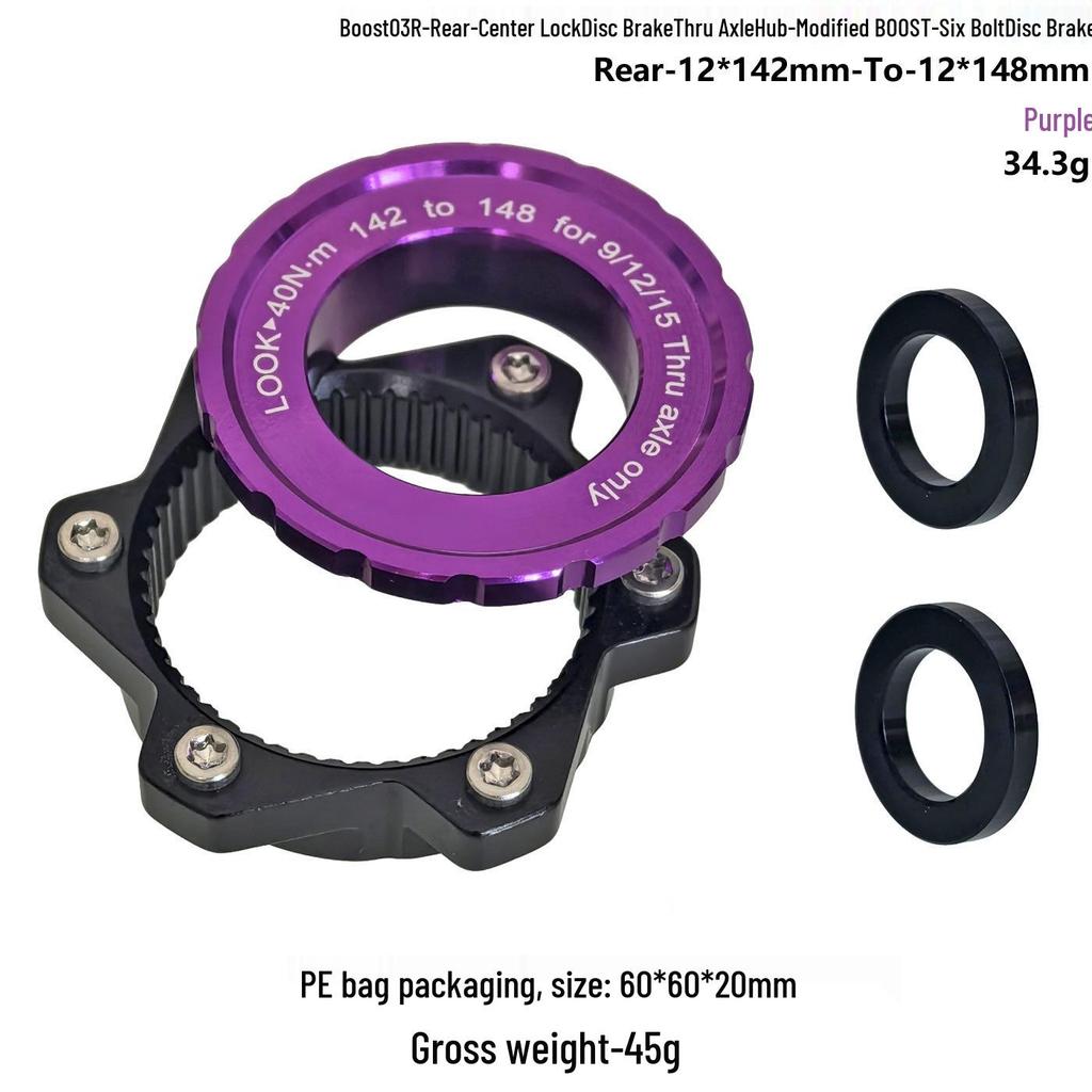 BOOST Center Lock Disc Brake Hub Conversion Kit: Front 100mm 15x110mm Rear 142mm 12x148mm with Washers/Spacers.
