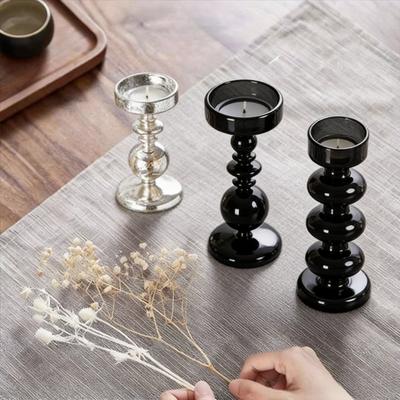 Simple European Style Glass Candle Holders Living Room Modern Decoration Glass Vase Bookshelf Decor Candle Stick Holder
