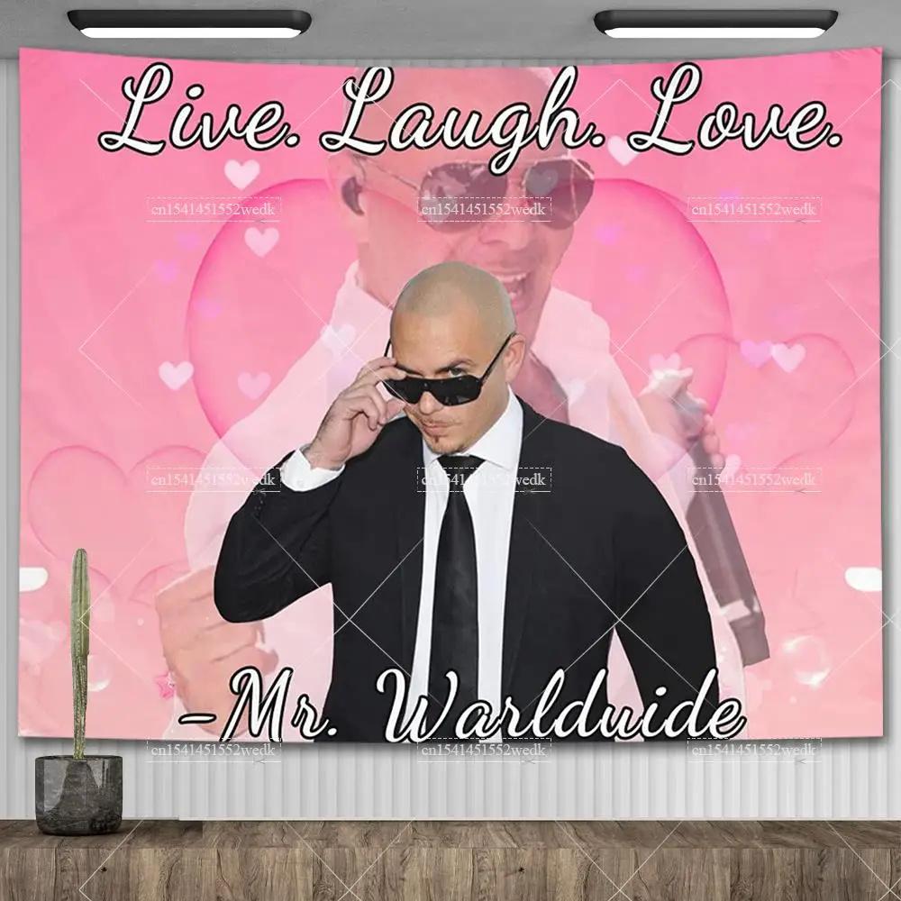 Mr Worldwide Dice To Live Laugh Love Telo da Parete MR 305 Pitbull Meme Telo da Parete Grande Tessuto Appeso a Parete Teli Tappetini Yoga