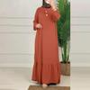 Elegant Puff Sleeve Solid Color Arabic Long Dress with Ruffles