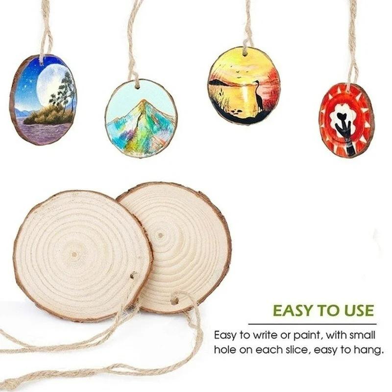10pcs/set Christmas Natural Color Wood Slices Round Log Discs for Arts & Crafts Home Hanging Event Decorations(not include rope)