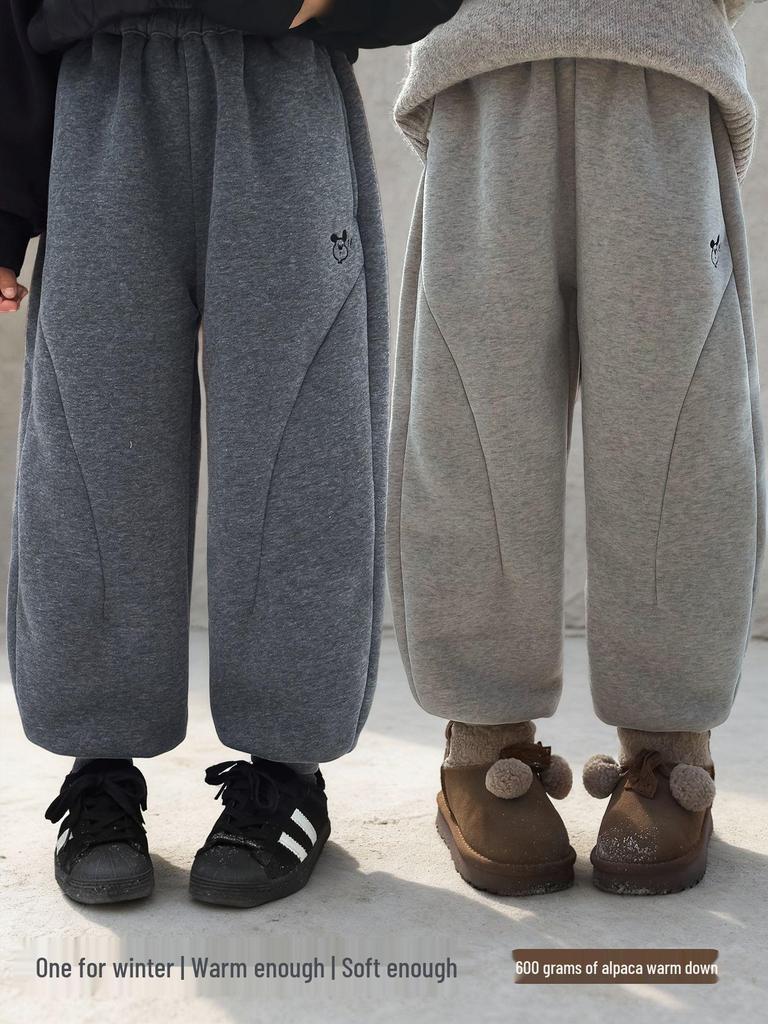 Yuchen Girls' Winter Velvet Sports Pants 2025 – Warm Cuffed Sweatpants for Kids