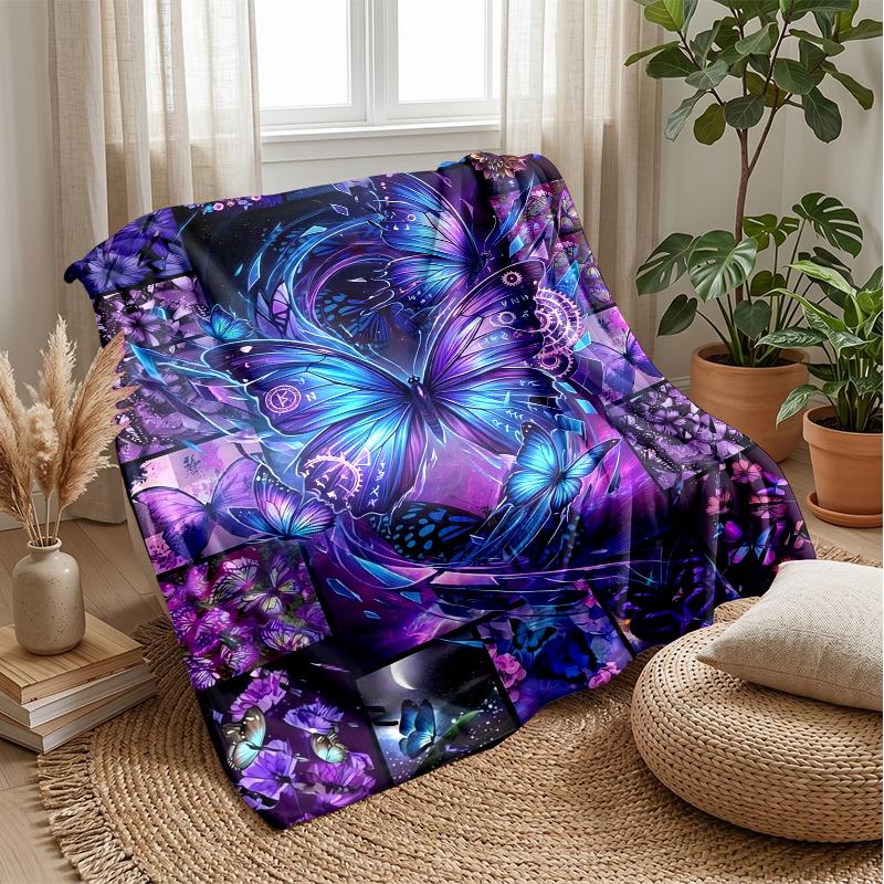 Vibrant Butterfly Art Theme Blanket Lightweight Warm Flannel Blanket Decorative Throw Blanket for Home Decoration