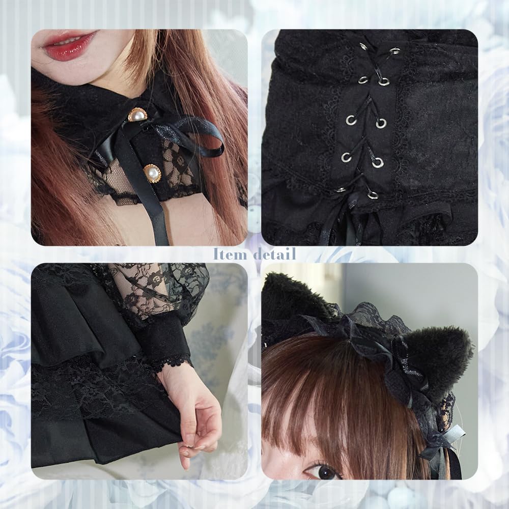 Brightlara Halloween Cosplay Cat White Black Costume, Cat, Cat, Women's, cos074-BK-L