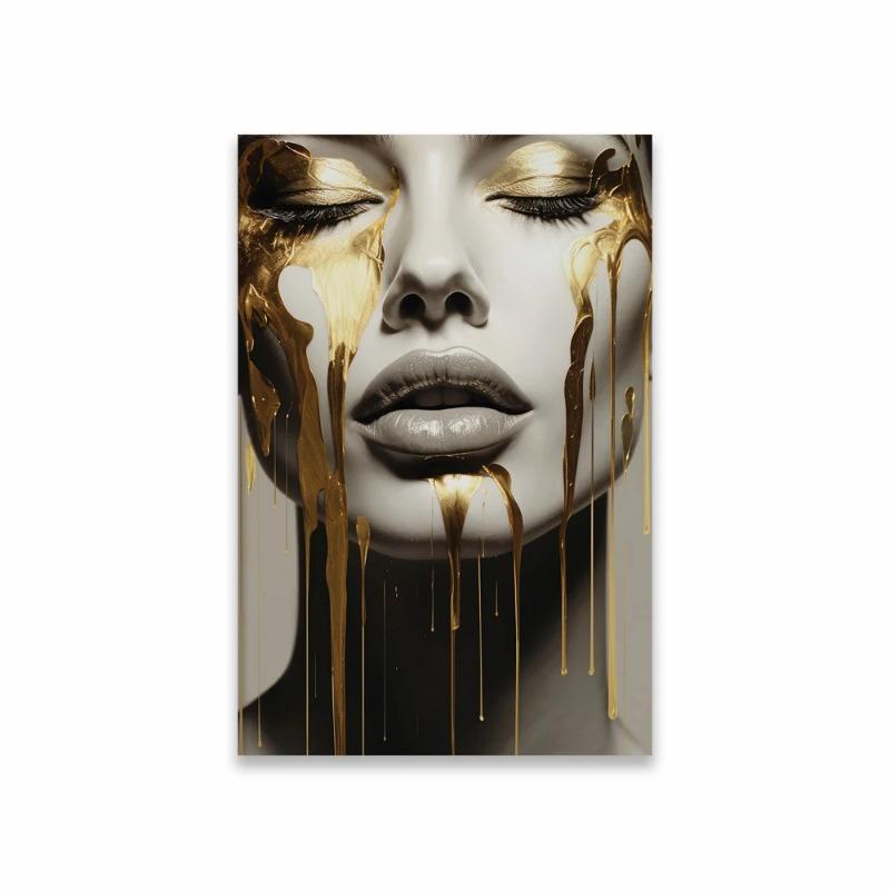 Abstract Woman Face Wallart Poster Girl Wall Art Portrait Gold Face Woman Art Print Living Decor Canvas Painting Modern Home Art