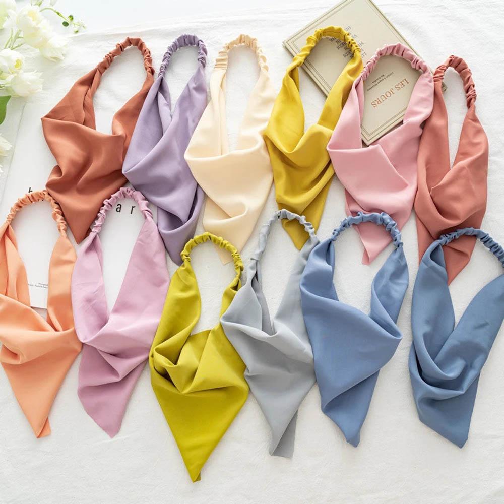 

Hair Band Cute Elastic Hair Accessories Candy Color Bandana Headwrap Turban Triangle Hair Scarf фіолетовий