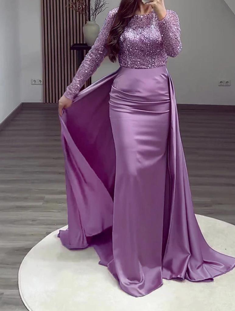 Europe Beautiful Woman Banquet Long Sleeve Temperament Socialites Annual Meeting Host Aura Queen Sequined Evening Dress