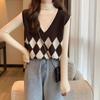 Rhombus Knitted Sweater Women's Short Vest Spring and Autumn Korean Version Pullover Outer Wear College Style Fashion Vest Vest