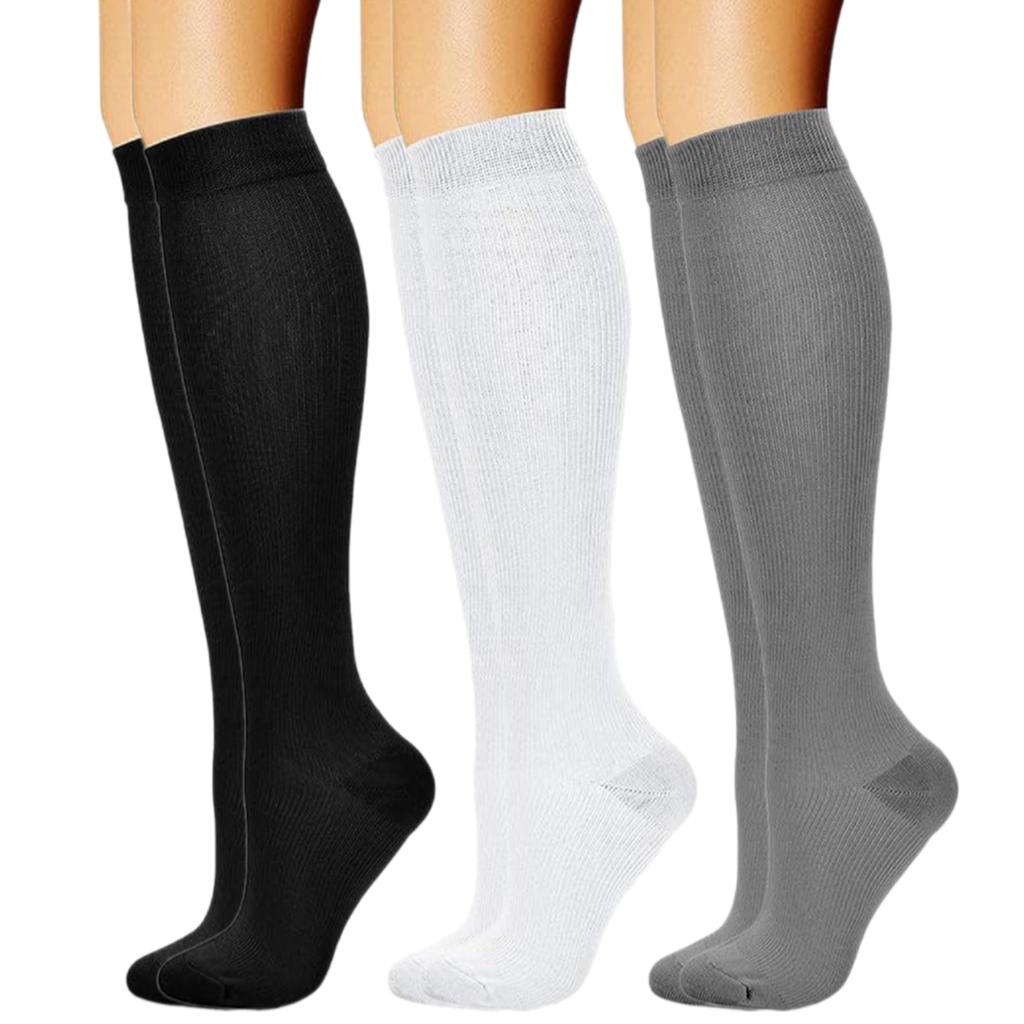 3 Pairs Compressed Socks with Elastic Fabric Leg Support Stockings for Promoting Better Circulation and Muscle Recovery