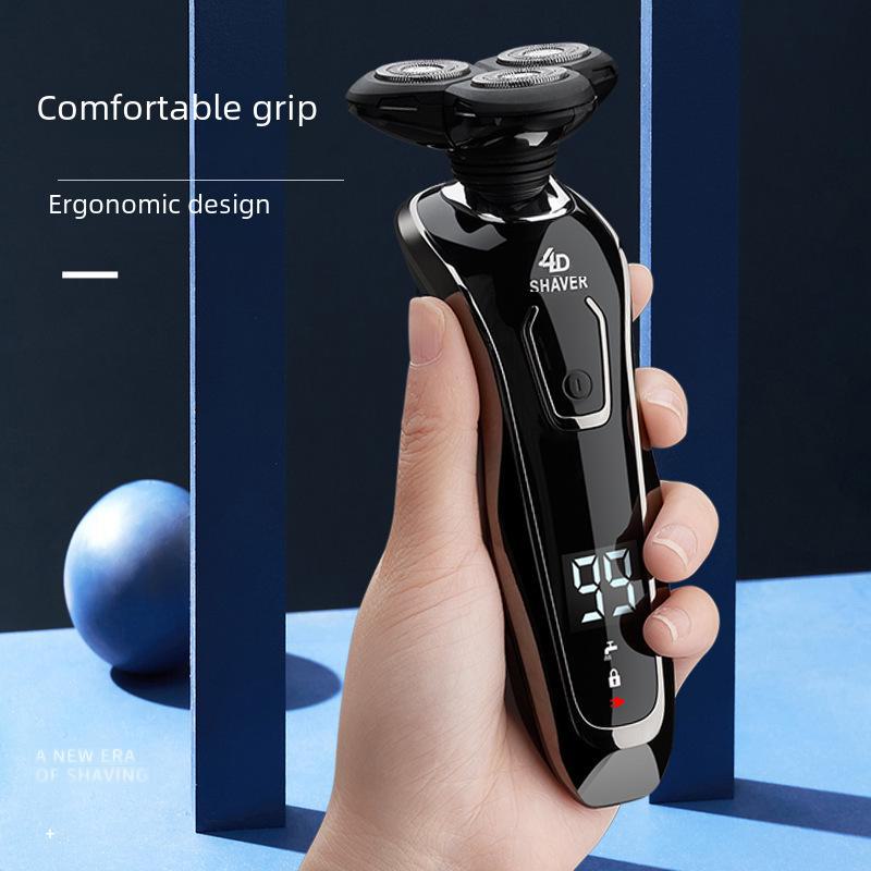 Rechargeable Waterproof Three-Blade Electric Shaver with Digital Display