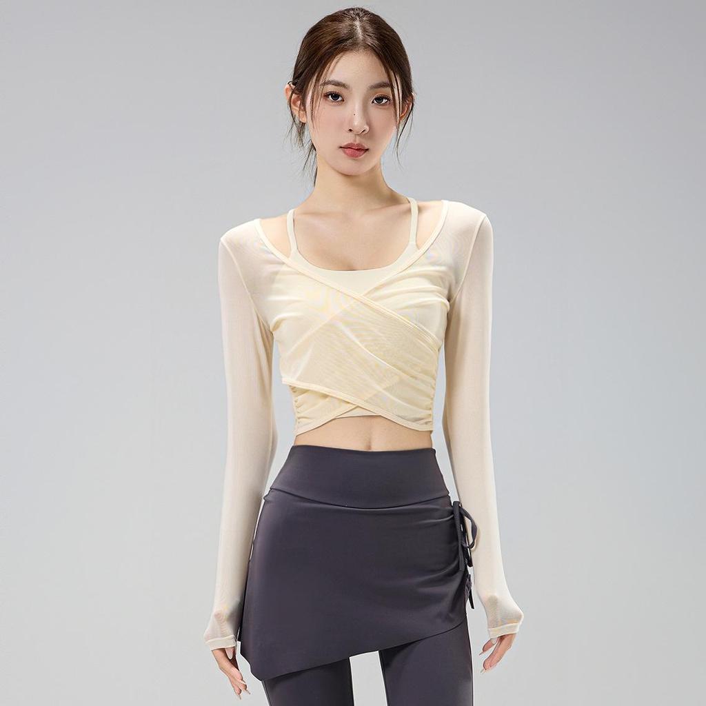 Women's 2025 Temperament Yoga Top: Faux Two-Piece Slimming Pilates Cover-Up