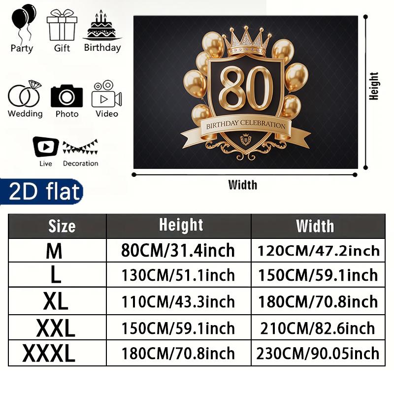 Gold 80th Gold Birthday Backdrop 1pc - Polyester Background