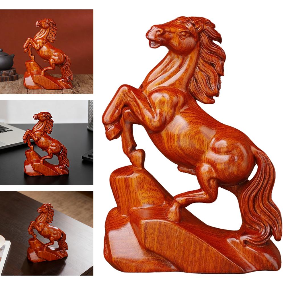 Ebony Wood Carved Horse Ornament Wealth Lucky Zodiac Horse Decor for Home/Office Desk Chinese Feng Shui Craft Gift