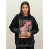 Bloom Where You Are Planted Cactus Rose Pattern Womens Washed Streetwear Soft Cotton Sweatshirts Autumn Loose Woman