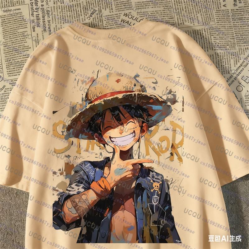 

Summer Japanese Gesture Luffy Loose Y2K Cotton Short-sleeved T-shirt Men s and Women s Oversize Fashion Bandai Cosplay Tshirt 4XL