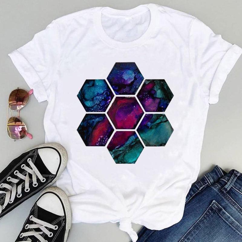 Watercolor Lovely Striped 90s Summer Fashion Women Print Tee Top Tshirt Short Sleeve Lady Female Clothing Casual Graphic T-shirt
