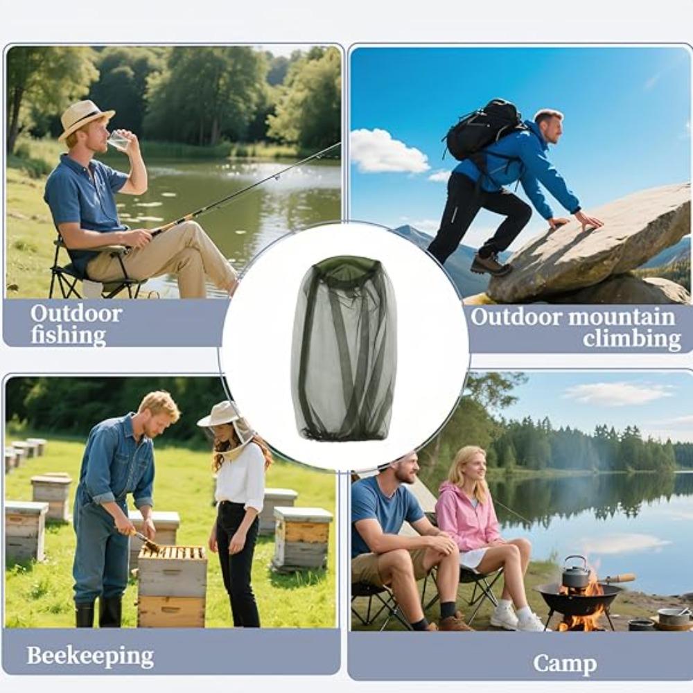 Outdoor Mosquito Head Net Hat Extra Large Fine Mesh Bug Proof Face Cover Camping Hiking Fishing Lightweight Reusable Protection