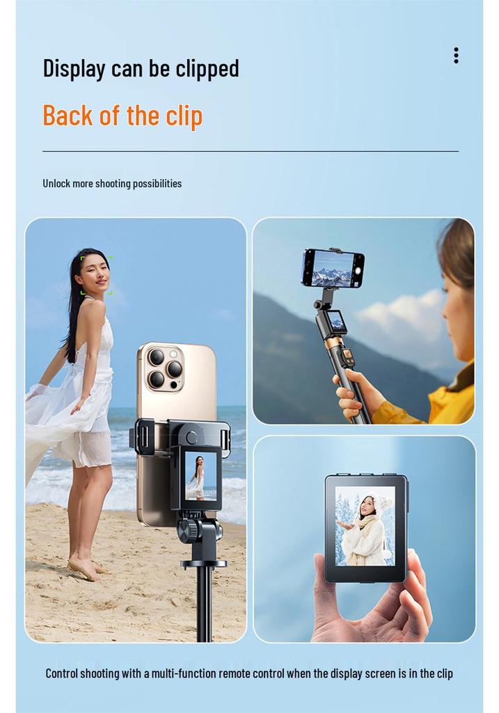 CL07 Anti-Shake Selfie-Stick & Stativ mit Rückbildschirm-Spiegelung für Live-Streaming