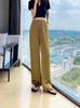 Women's High Waist Ice Silk Wide Leg Pants - Summer Sun Protection, Acetate Satin, Jacquard Design