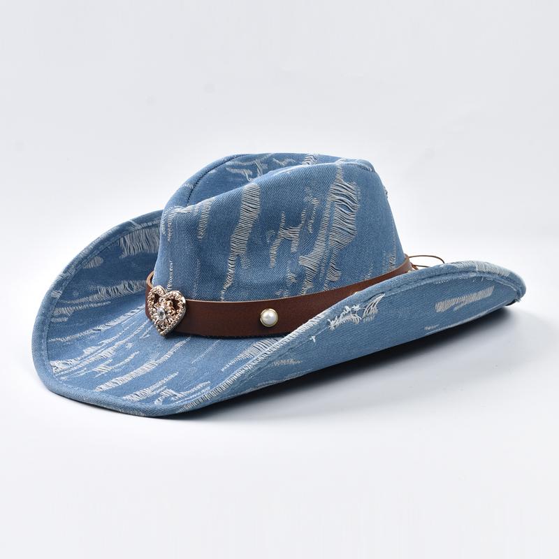 Sombrero de Vaquero Occidental para Mujeres Hombres Mezclilla Lavada Sombrero de Cowgirl Jazz Adecuado para Uso Diario Casual, Fiesta Vaquera Occidental, Bar Vaquero