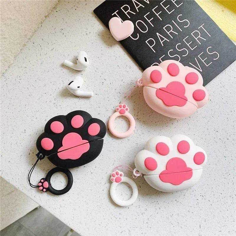 3D Cute Cartoon Cat Paw Earphone Case for Apple AirPods 1 2 Pro 3 2 Bluetooth Silicone Earphone Case for AirPods 4 3 Cover Cases Shell