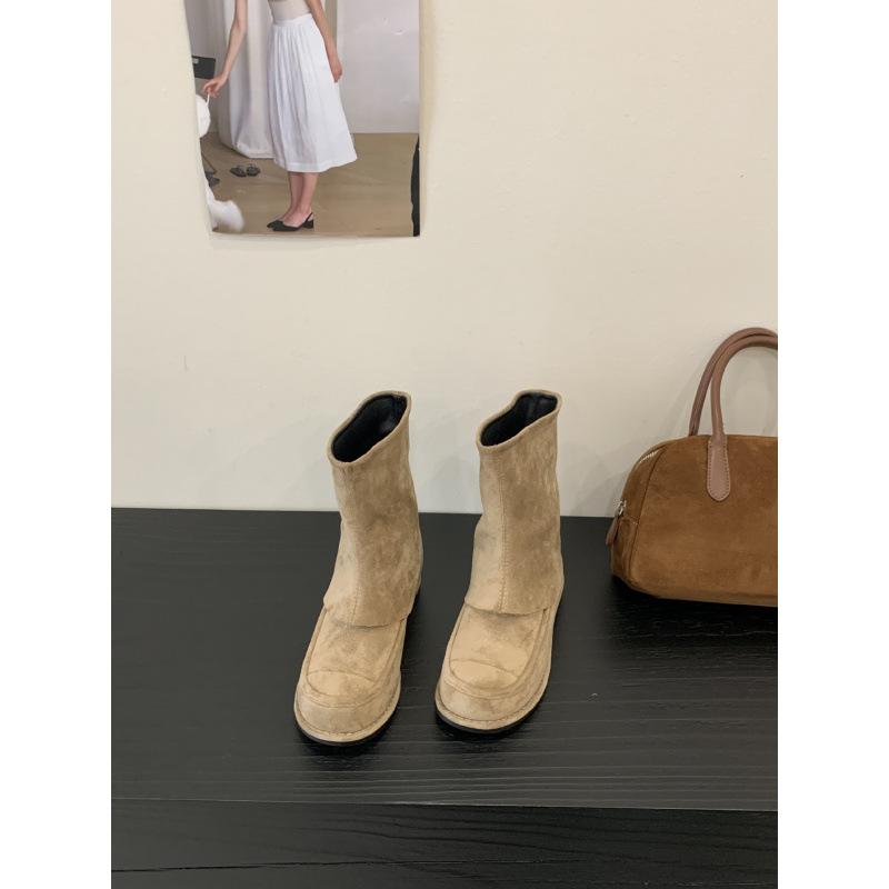 

2025 autumn new retro small man round head Korean version thin trousers short boots women 39 хаки