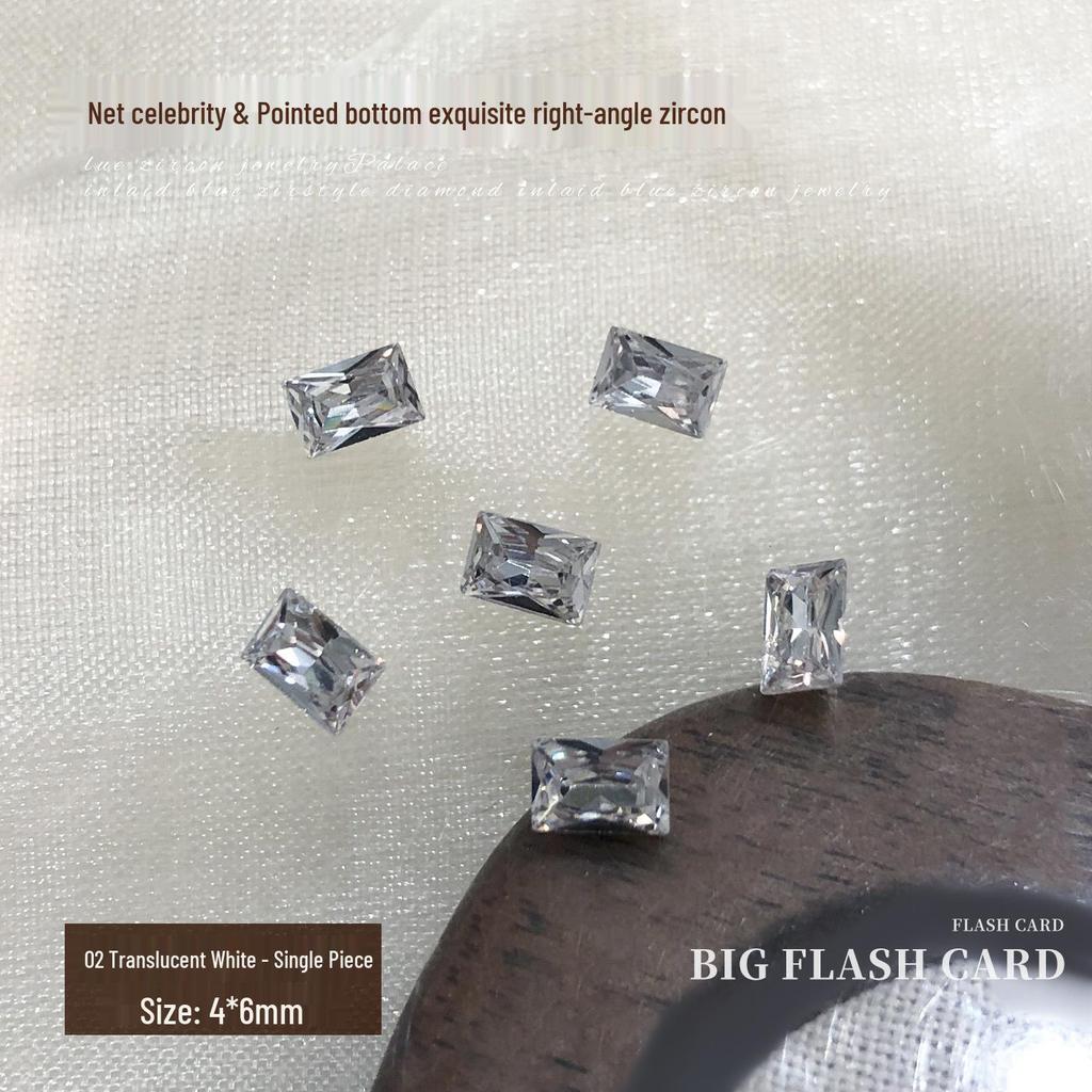 Champagne Rectangle Zirconia Nail Art Decorations - Sparkling White Pointed Ice Sugar Diamonds DIY Nail Accessories