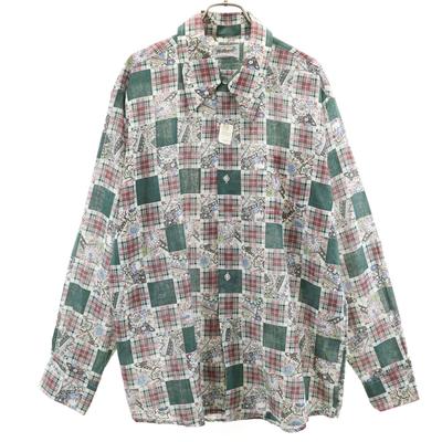 Bellcralt 70er Jahre Vintage Karomuster Langarmhemd L weiß Lagerware Herren Gebraucht