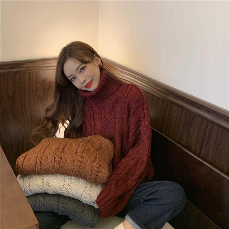 Autumn and Winter Jackets Solid Color Loose Casual Jacket Knitted Fashion Girls Sweater
