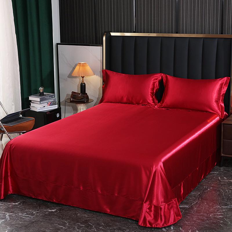 Washable Silk Fitted Sheet Set with Satin Pillowcase & Double Duvet Cover