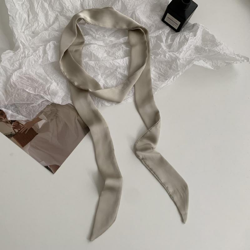 Long solid color silk scarf girl professional versatile thin narrow solid color small scarf streamer tied bag