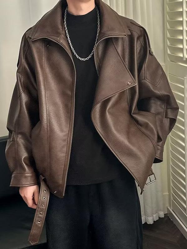 Men's High-End European Style Leather Motorcycle Jacket