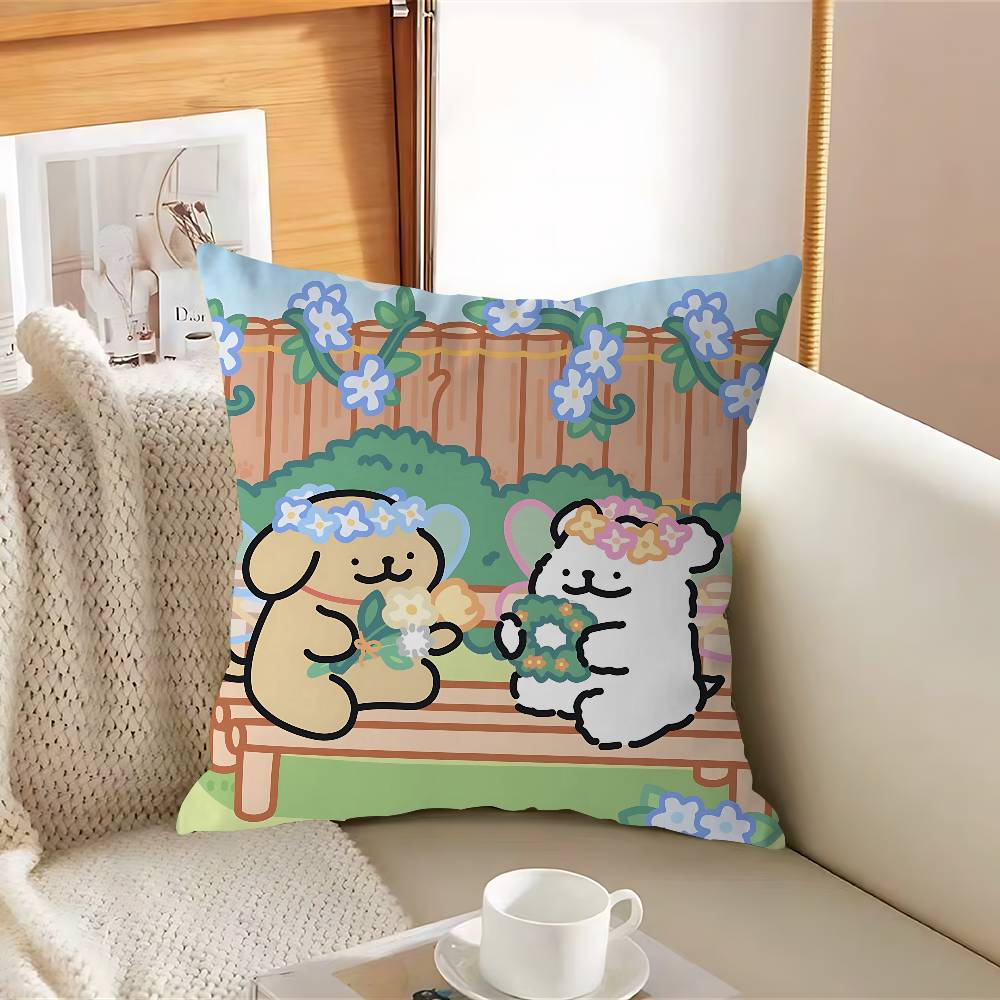 

Cute Cartoon LineS Dog Pillow Case Removable Washable Cushion Cover – All-Season Soft Linen 12x12Inch