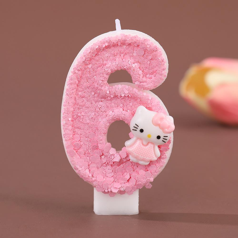 Hello Kitty Pink Skirt Birthday Cake Number Candles – Cute, Creative, Handmade Ornaments for Party Atmosphere