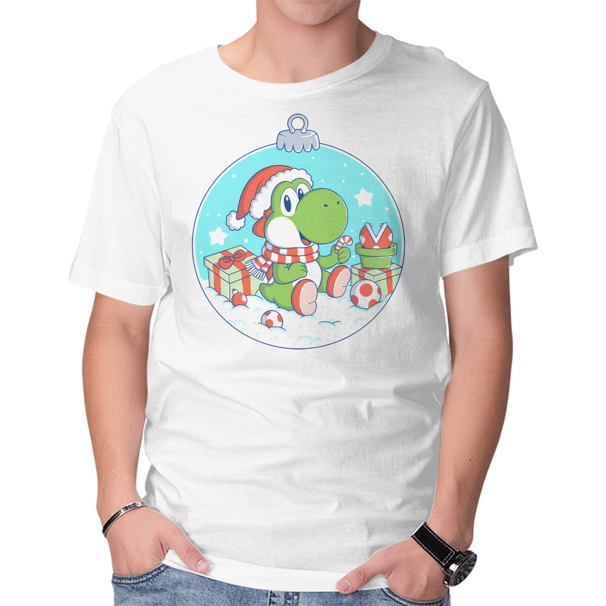 Unisex Crew Neck T-Shirt Dino Christmas Graphic Short Sleeve Casual Tee S