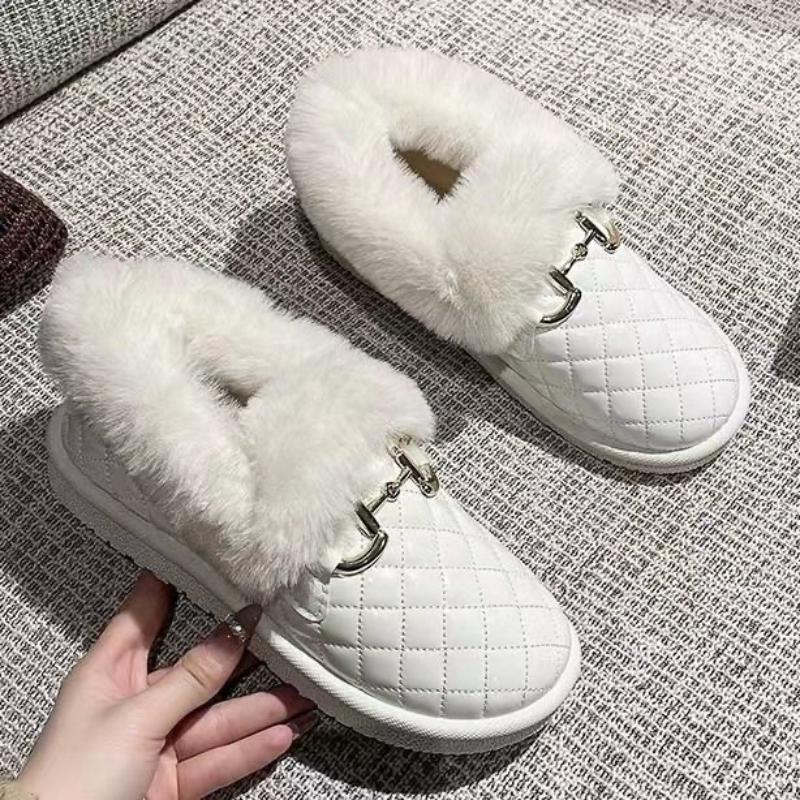 Women's Snow Boots Plush and Thickened Low Barrel Cotton Shoes Women's Winter Korean Warm Short Boots Slip On Loafers