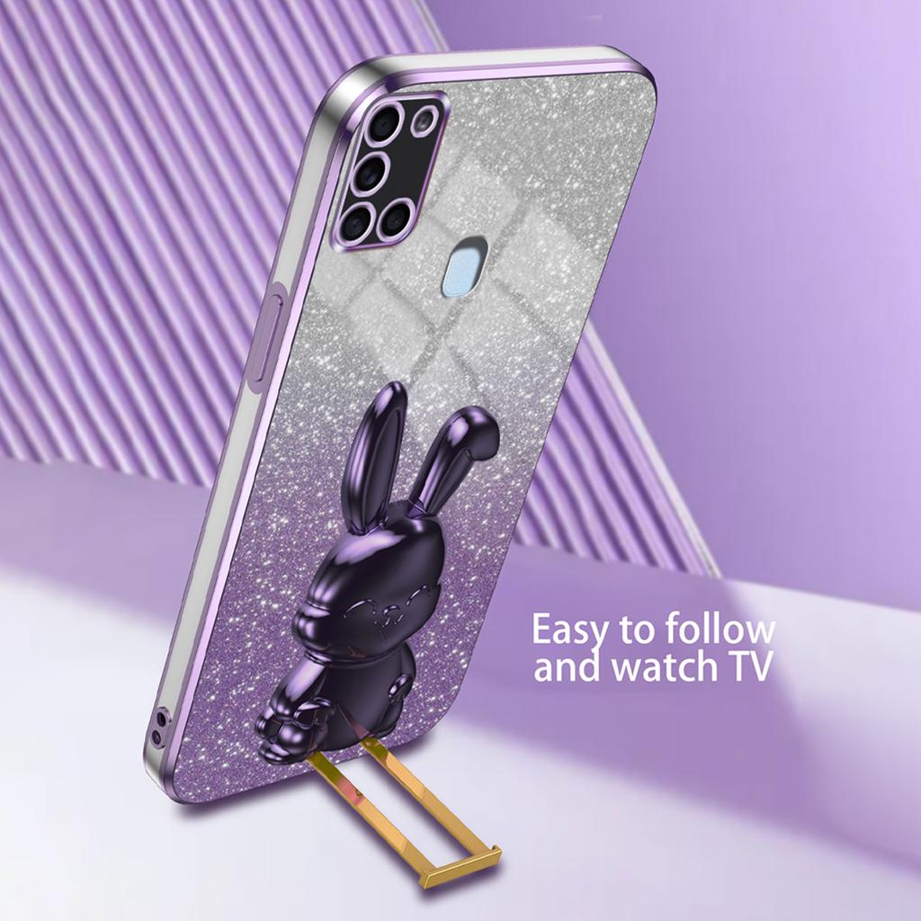 Phone Cover for Samsung Galaxy A21s,Lovely Rabbit Pull-out Kickstand Back Shell