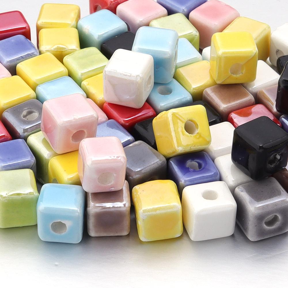 10pcs 8mm Colorful Square Beads Ceramic Beads Cube Porcelain Loose Beads For Jewelry Making DIY Handmade Bracelets Accessories