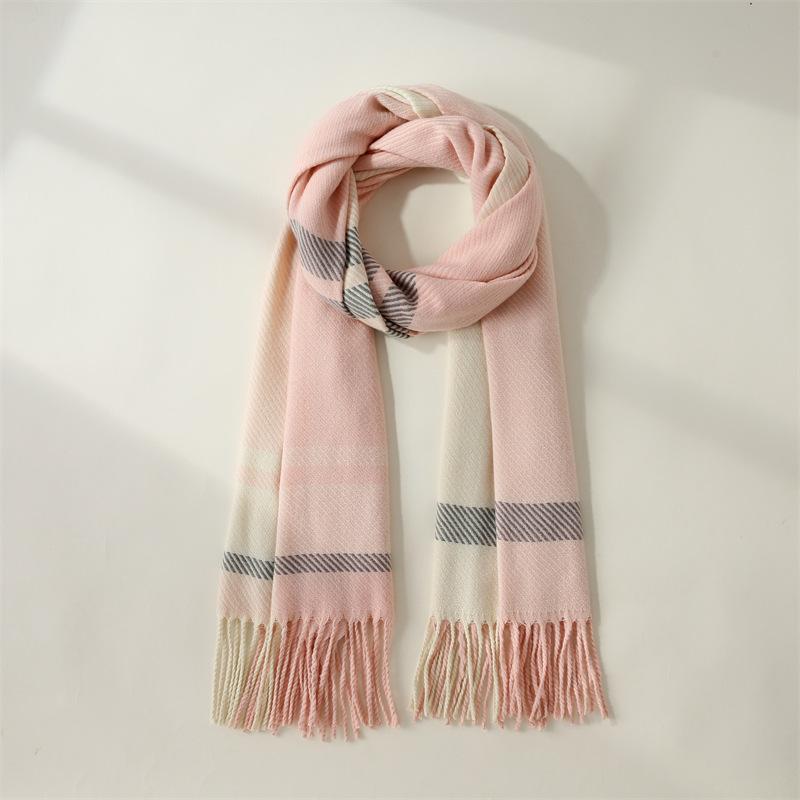 

2025 новый шарф из искусственного кашемира женский шарф-шаль в полоску со сладким сочетанием цветов теплый шарф