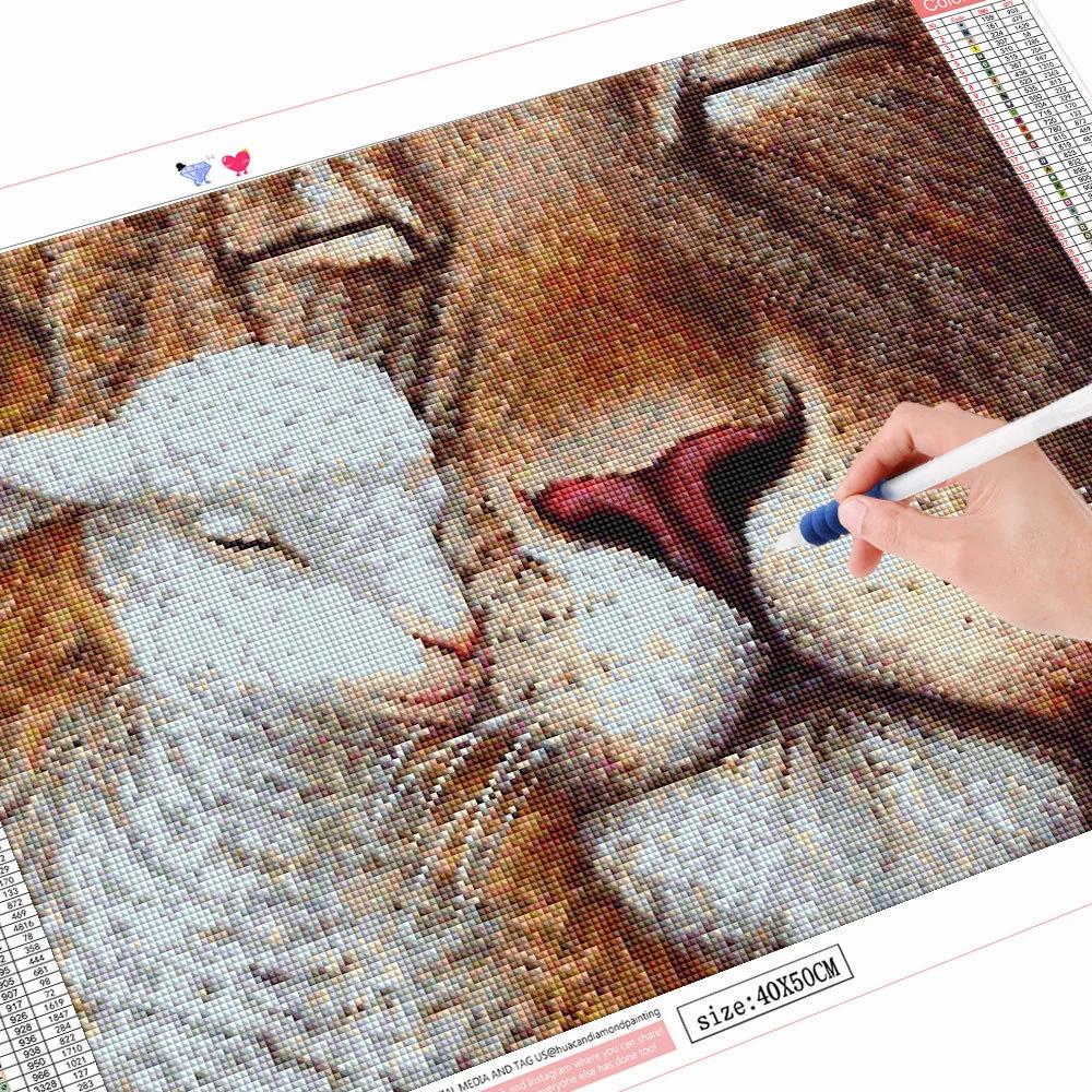 5D DIY diamentowe malowanie zwierząt owce dżetów pełne kwadratowe/okrągłe hafty diamentowe lew mozaika ręcznie robiony prezent