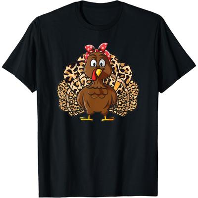 Thanksgiving Leopard Truthahn Frauen Mädchen Herbst Herbstsaison T-Shirt