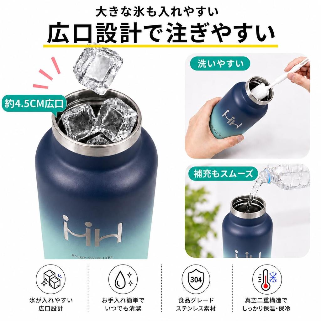HoneyHolly Insulated Water Bottle Large Capacity Stainless Steel with Vacuum Easy To Wide Suitable for Carbonated Drinks and Sports Easy To with with