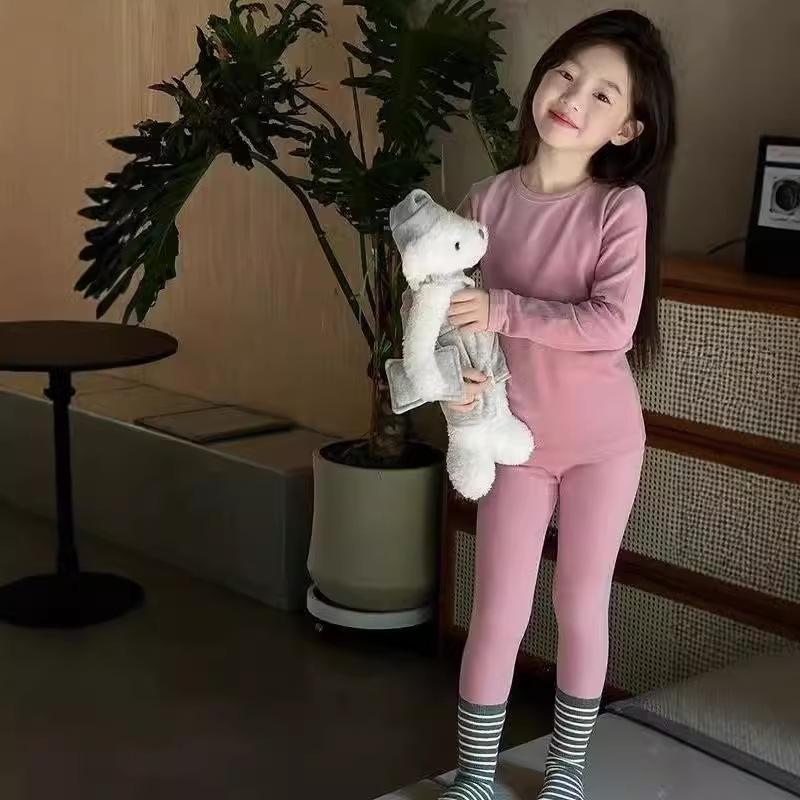 Girls' Fleece-Lined Pajama Set: Warm Autumn/Winter Homewear for Kids
