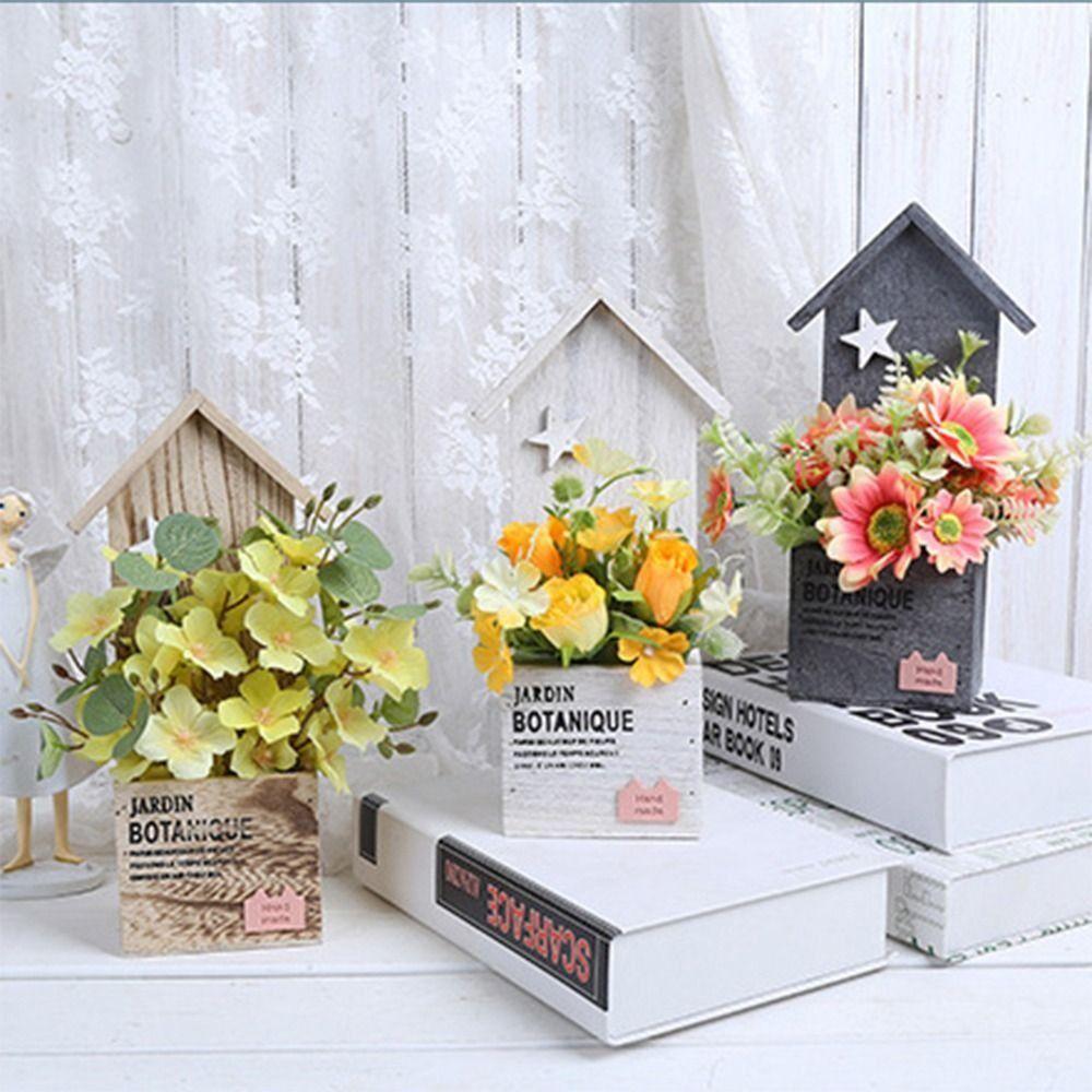 Vintage Flower Pot Wooden Pen Holder Crafts Storage Box  Miscellaneous Organizer