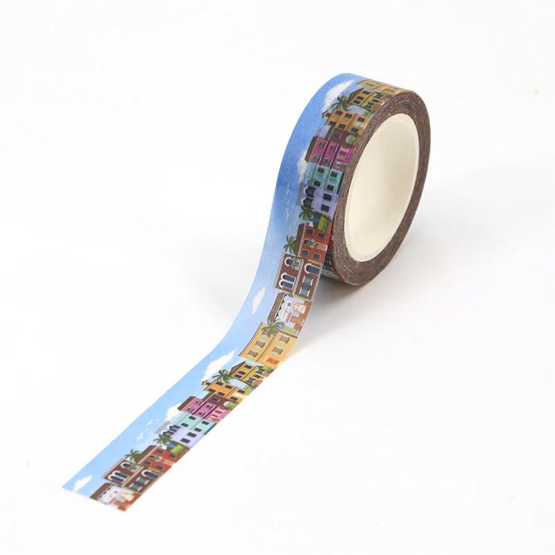 NEW 1X 10M Decor Christmas Houses Washi Tape Set for Scrapbooking Adhesive Masking Tape Cute Journaling Kawaii Papelaria