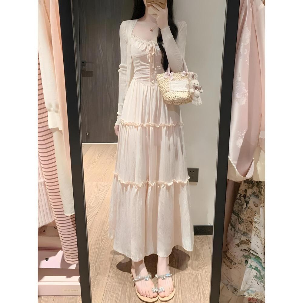 Temperament pink suspender dress women's summer new fashion small man beautiful gentle wind waist dress